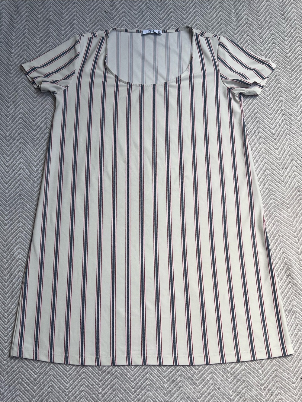 Mango Cream Dress with Navy and Burgundy Stripes
